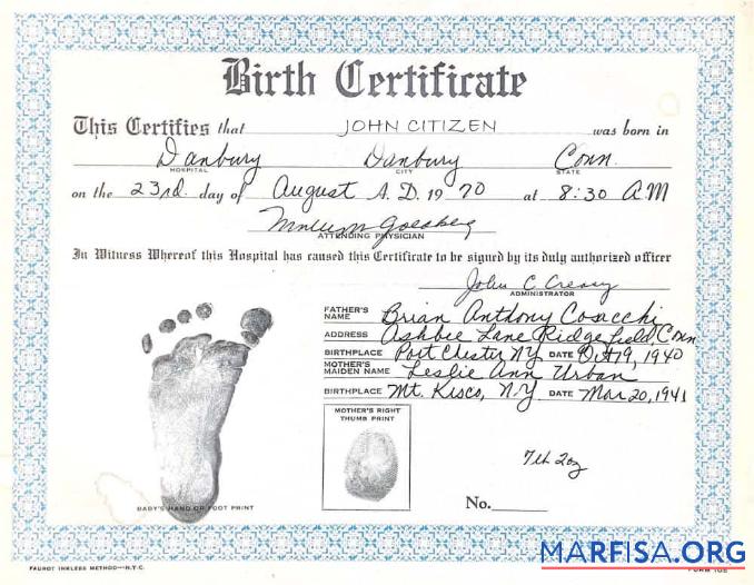 Printable New York Mt Kisco hospital birth certificate download for verification